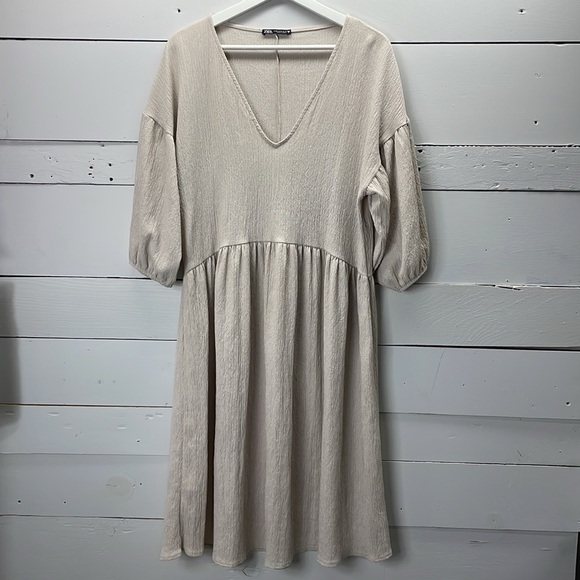 Zara Textured Weave V-Neck Dress Size Medium - Picture 1 of 7